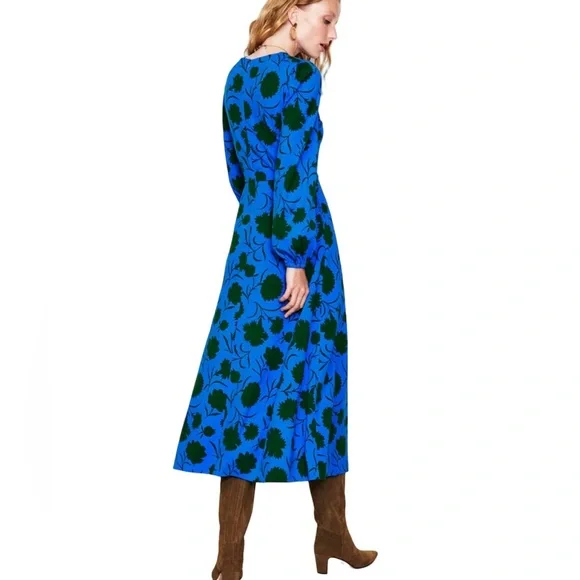 Boden 70s Blue Twisted Waist Jersey Dress Size 14R - Picture 3 of 10